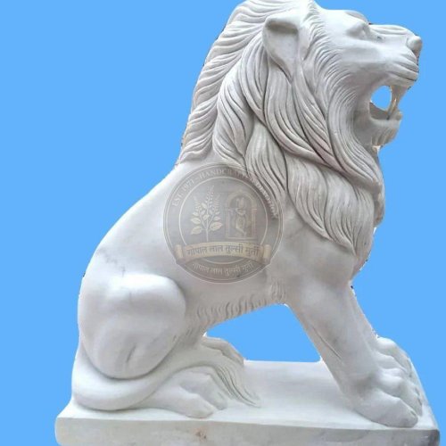 3.5 Feet White Makrana Marble Lion Statue