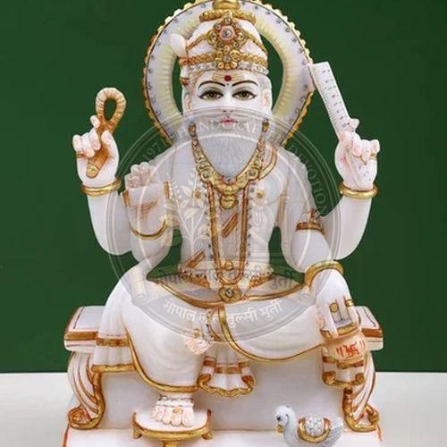 5 Feet Marble Vishwakarma Statue