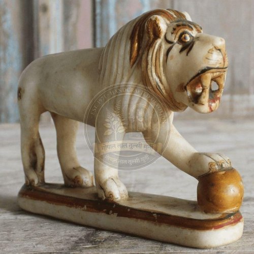 Painted Lion Marble Statue