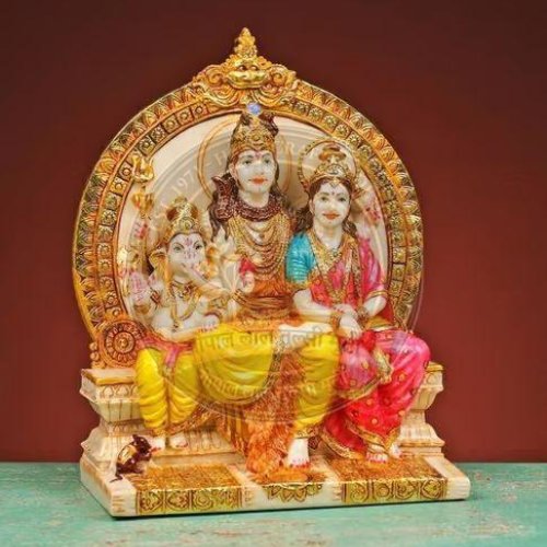 Painted Marble Shiv Parivar Statue