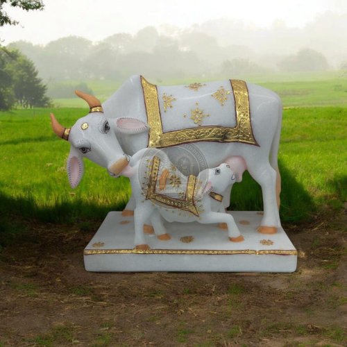 Painted White Marble Gao Mata Statue