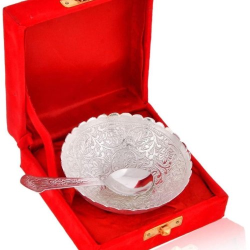 Silver Coated Ice Cream Bowl with Spoon