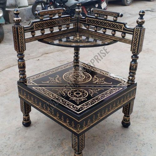 Black Wooden Sankheda Corner Table
