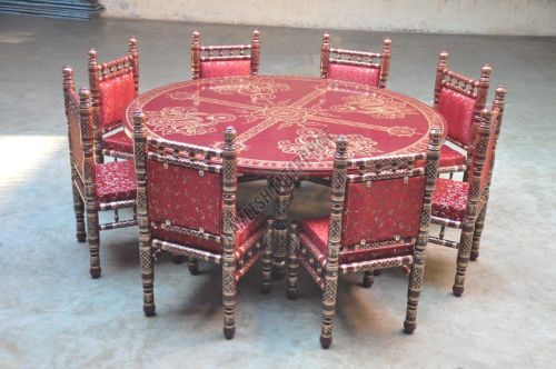 Eight Seater Sankheda Dining Table Set with Round Table