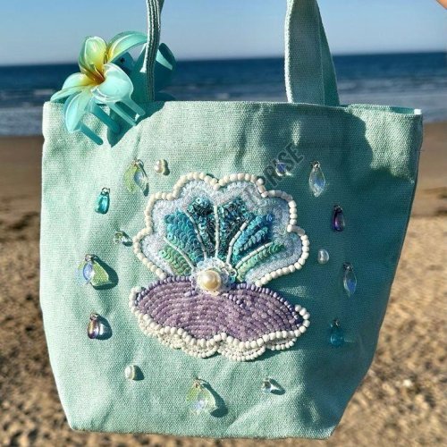 Embroidered Clamshell Canvas Tote Bag
