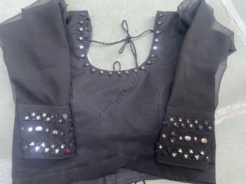 Grey Mirror Work Full Sleeve Blouse