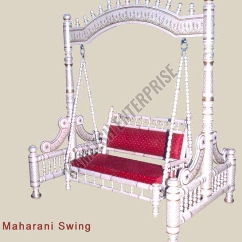 Hand Carved Sankheda Wooden Silver Maharani Swing