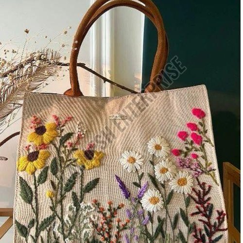 Hand Embroidered Floral Tote Bag