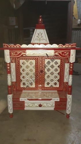 Hand Painted Wooden Pooja Mandir with Door