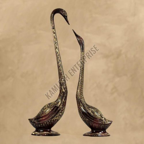 Handcrafted Brass Swan Pair Statue