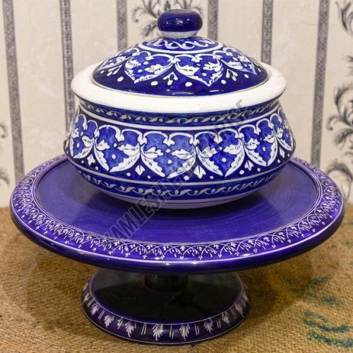 Handmade Ceramic Blue Pottery Serving Handi
