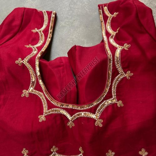 Maroon Cotton Hand Work Blouse