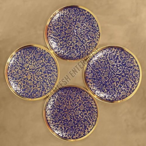 Round Blue Enamel Base Brass Coaster Round Blue Enamel Base Brass Coaster