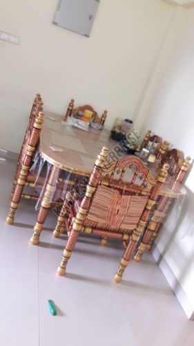 Traditional Design Rectangular Wooden 6 Seater Dining Table Set