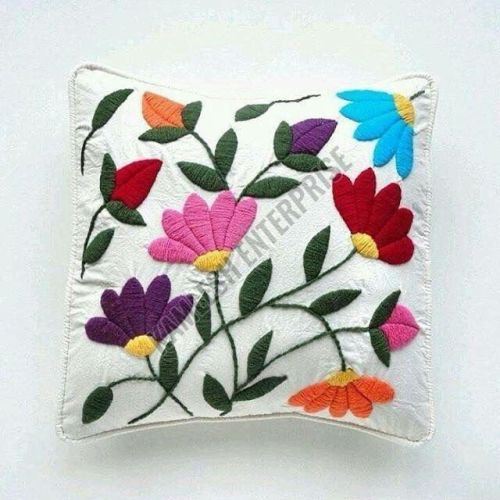 White Embroidered Floral Cushion Cover