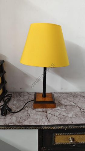 Yellow Fabric Table Lamp with Wooden Base