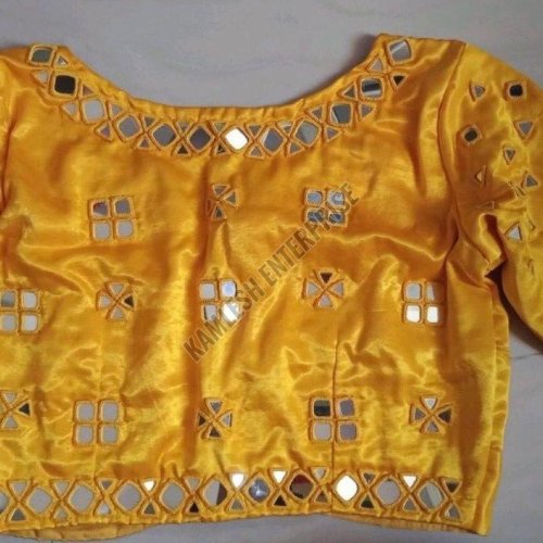 Yellow Mirror Work Satin Blouse