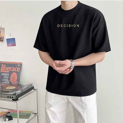 Black Cotton Blend Regular Fit T-Shirt