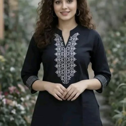Black Embroidered Work Short Kurti