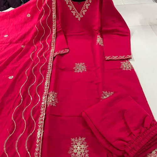 Designer Pink Embroidered Suit Set