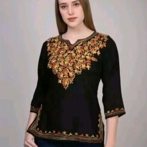 Embroidered Full Sleeves Cotton Short Kashmiri Kurti