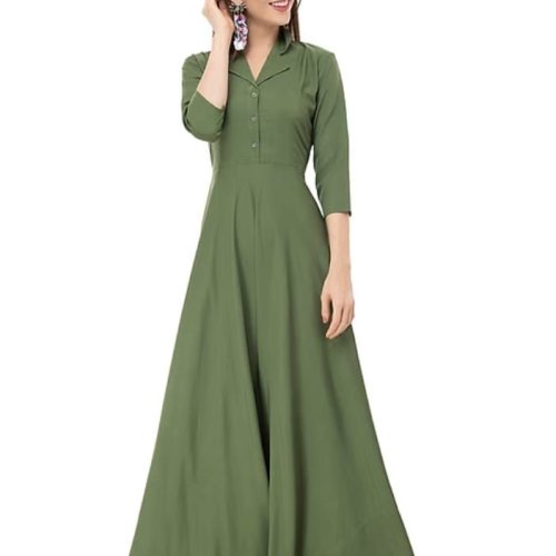 Green Fit and Flare Full Length Dress
