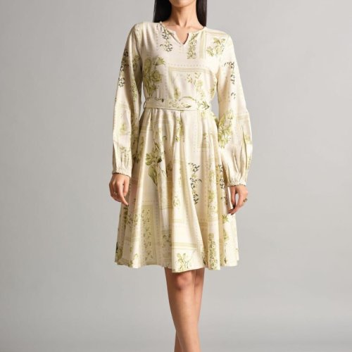 Green Floral Printed A Line Mini Dress