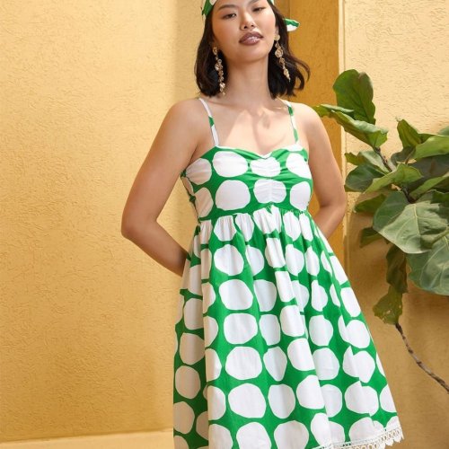 Green Polka Dot Strappy Mini Dress