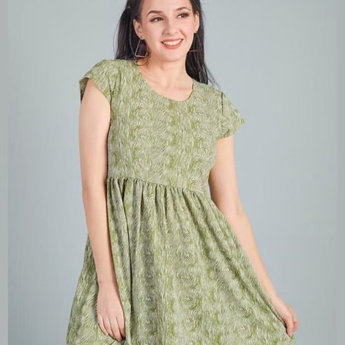 Green Printed Short Sleeve Mini Dress
