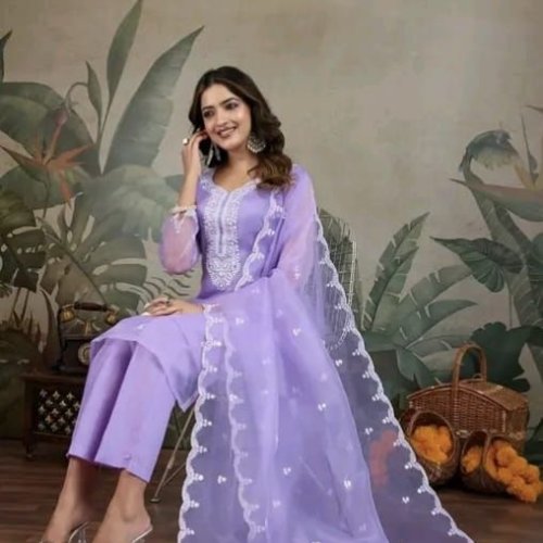 Light Purple Embroidered Cotton Suit Set