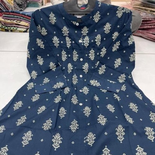 Navy Blue Printed Cotton Kurti