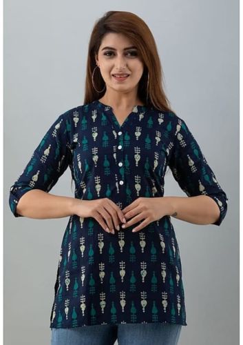 Navy Blue Printed Short Kurti