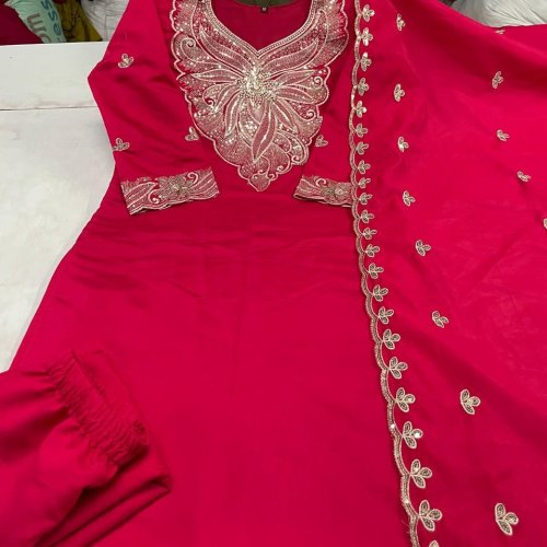 Pink Embroidered A Line Suit Set