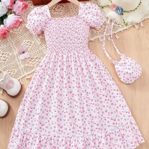 Pink Floral Printed Fit and Flare Midi Dress