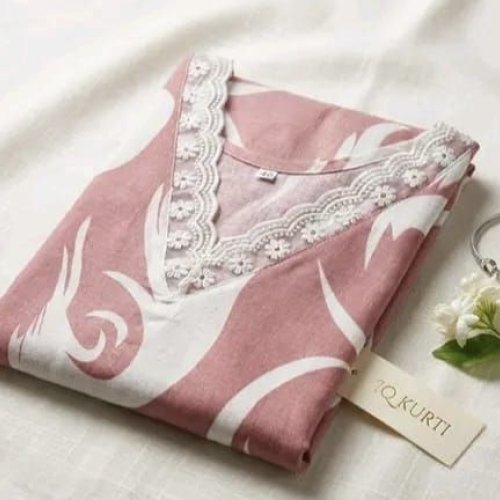 Pink Solid V Neck Straight Kurti