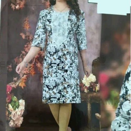 Printed Round Neck Kurti Set