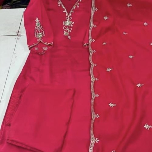Rani Pink V Neck Embroidered Cotton Suit Set