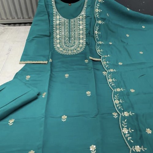 Teal Blue Festive Wear Suit Set