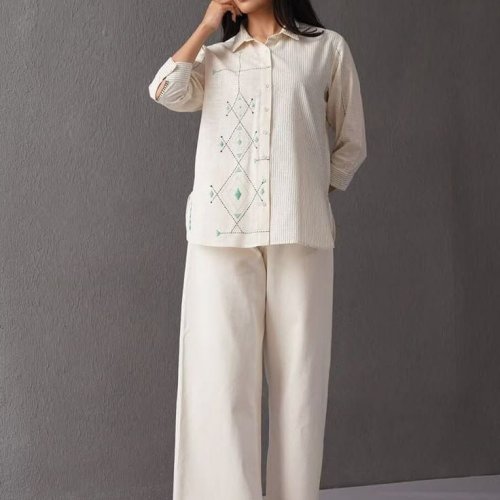 White Cotton Embroidered Co-ord Set