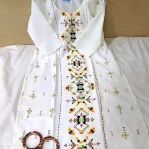 White Crepe Fabric Printed Straight Kurti