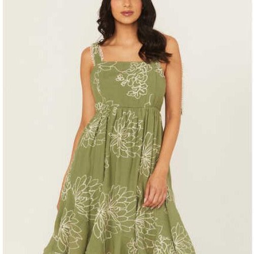 Women Embroidered Tie Strap Mini Dress