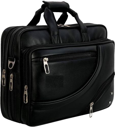 Black Leather Laptop Breafcase Bag