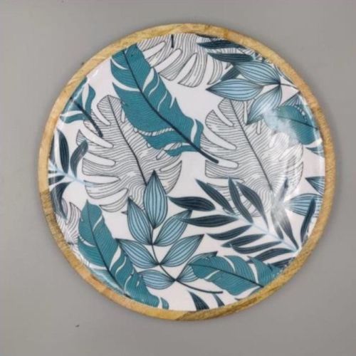 10 Inch Leaf Design Round Wooden Plate