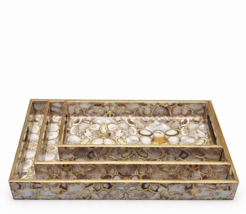Agate Style Rectangular Wooden Serving Tray Set