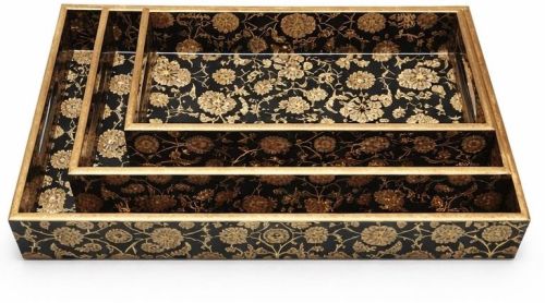 Artistic Rectangular Wooden Serving Tray Set
