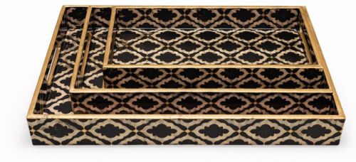 Black Designer Rectangular Wooden Serving Tray Set