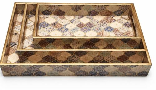 Classic Rectangular Wooden Serving Tray Set