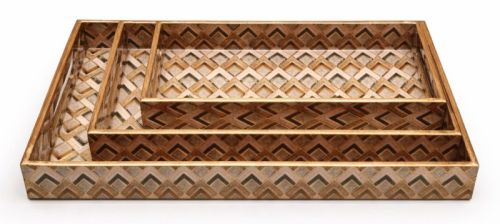 Decorative Resin Coated Wooden Rectangular Tray Set