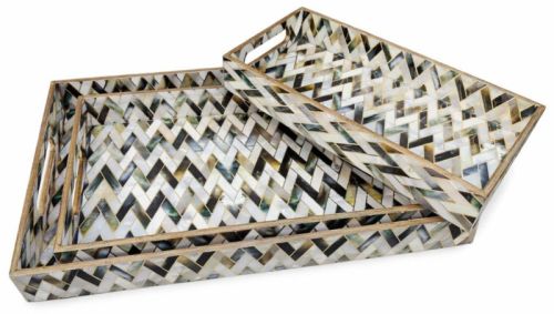 Enamel Coated Wooden Rectangular Serving Tray Set