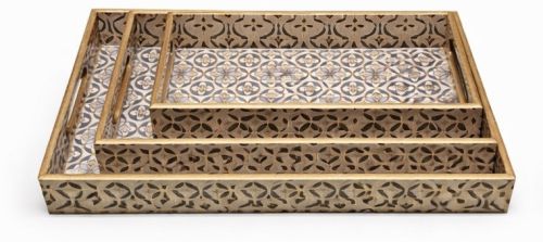 Geometric Pattern Premium Wooden Serving Tray Set